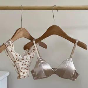 French triangle cup underwear for women summer thin breathable wire-free sexy pure lust satin small bra bra set